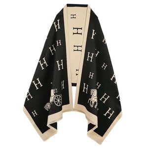 Anthro Kerri Horse H Poncho Scarf  Black & Cream One Size